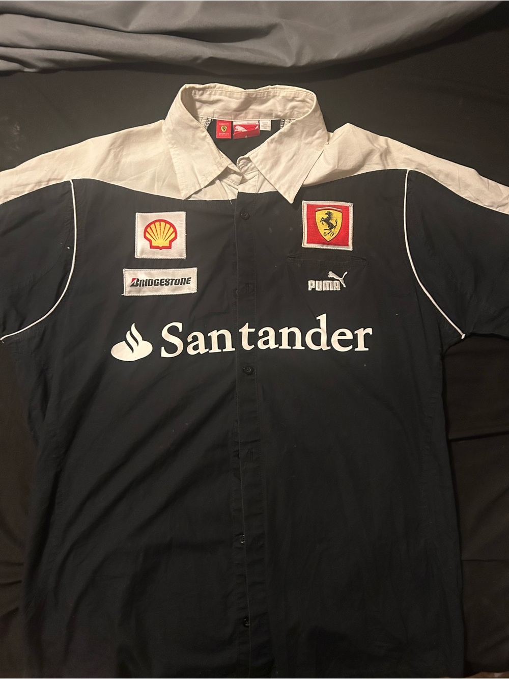 Puma Black and White Racing Logo Button-Down Shirt